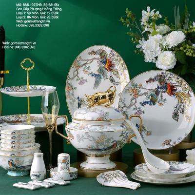 BỘ BÁT ĐĨA CAO CẤP PHƯỢNG HOÀNG TRẮNG